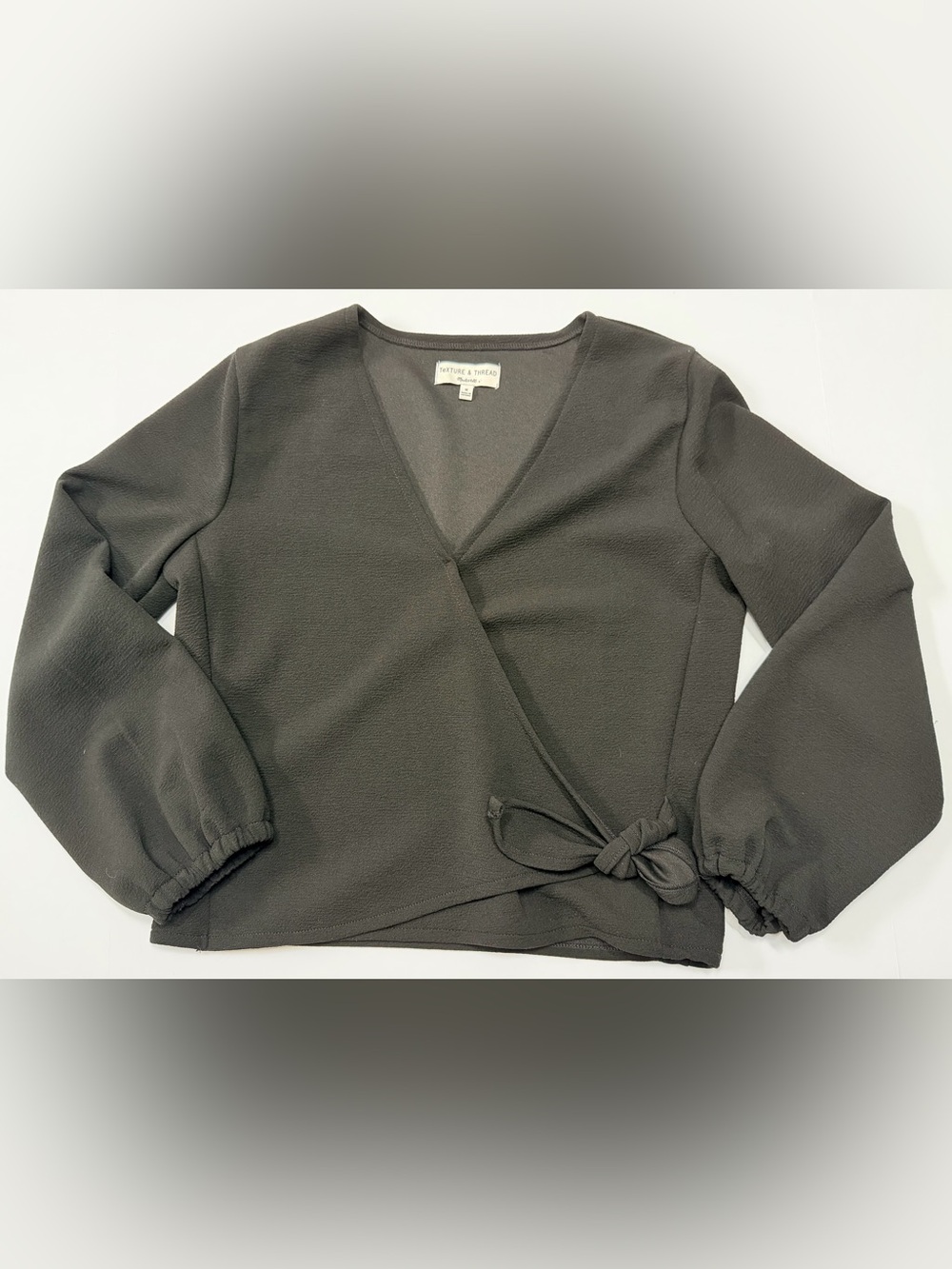 Texture & Thread Madewell Black Wrap Top Medium Long Sleeve Tie Front Blouse